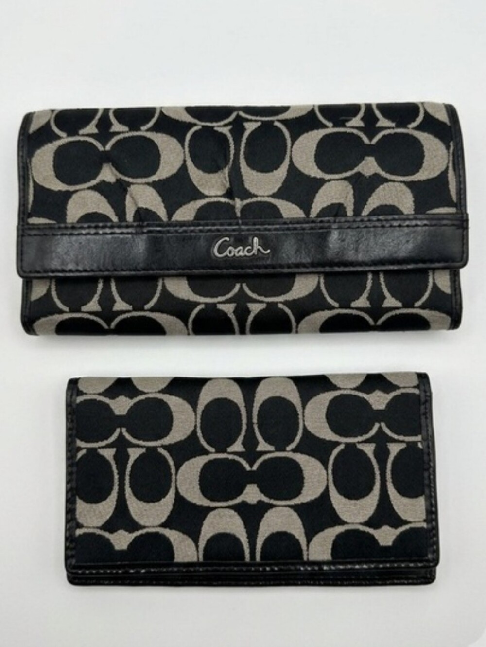 Coach | Black & Grey Signature Canvas Wallet Duo